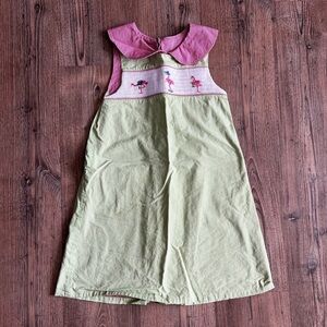 Beaux et Belles Smocked Green Gingham Rounded Collar Dress Flamingos Summer 6